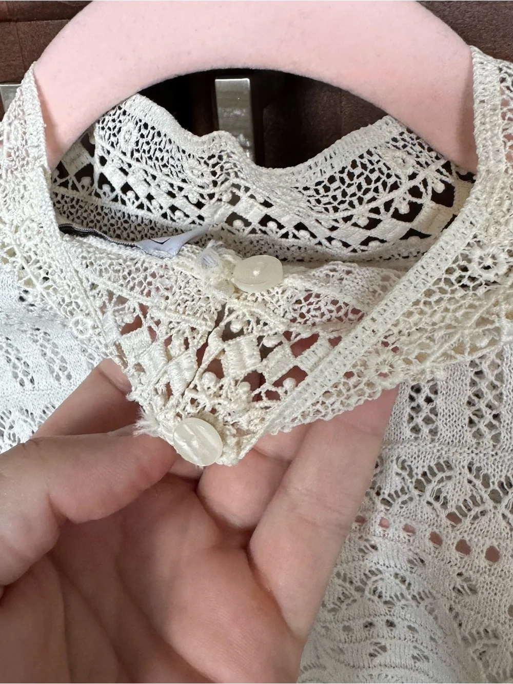 Zara Cream Pointelle Openwork Lace High Neck Sweater S⁠